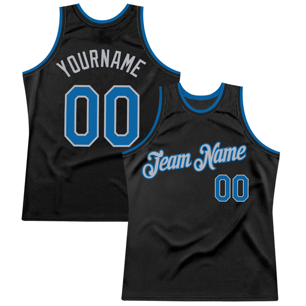 Custom Black Blue-Gray Authentic Throwback Basketball Jersey