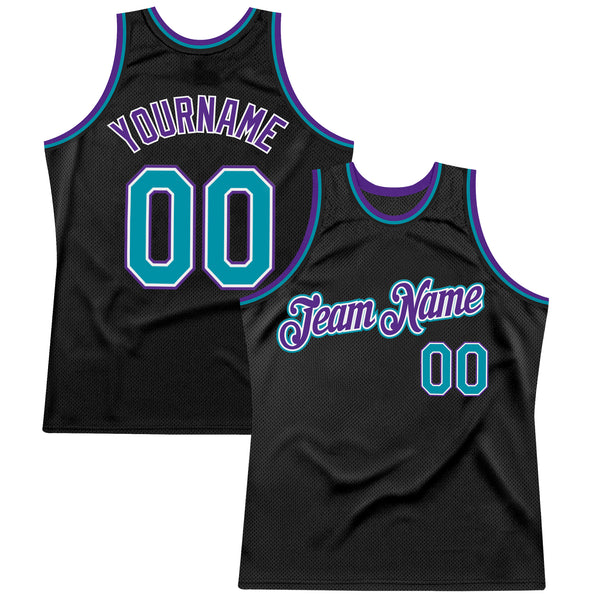 Custom Black Teal-Purple Authentic Throwback Basketball Jersey