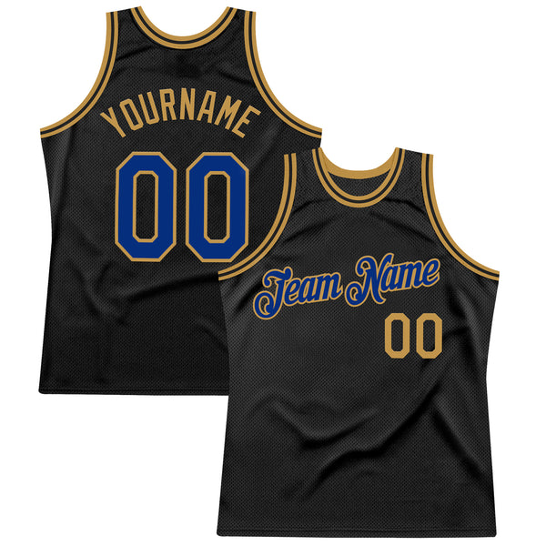 Custom Black Royal-Old Gold Authentic Throwback Basketball Jersey