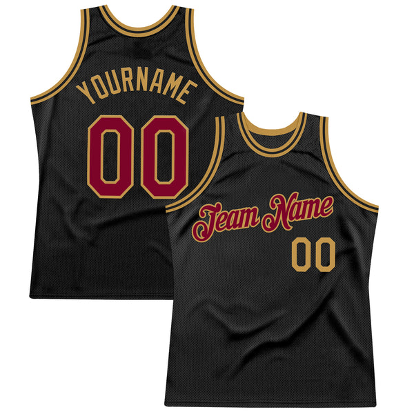 Custom Black Maroon-Old Gold Authentic Throwback Basketball Jersey