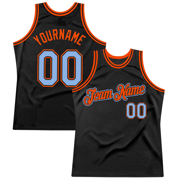 Custom Black Light Blue-Orange Authentic Throwback Basketball Jersey