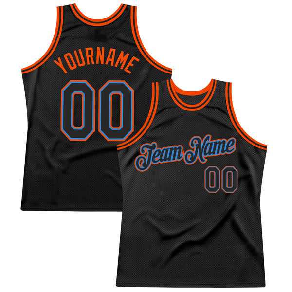 Custom Black Powder Blue-Orange Authentic Throwback Basketball Jersey