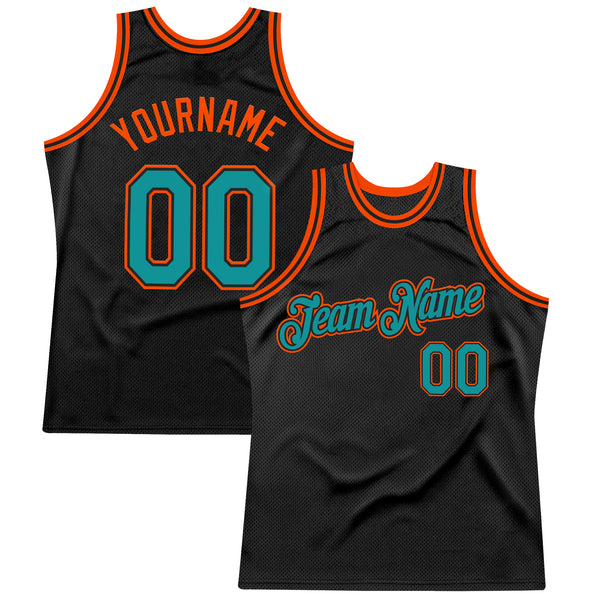 Custom Black Teal-Orange Authentic Throwback Basketball Jersey