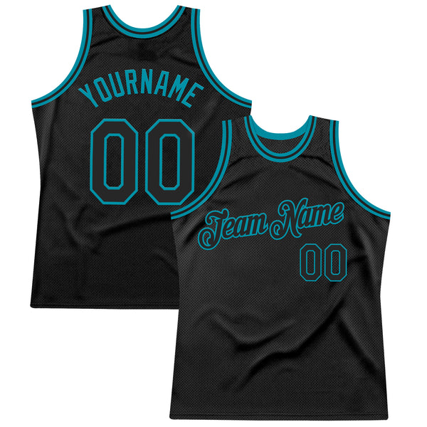 Custom Black Teal Authentic Throwback Basketball Jersey