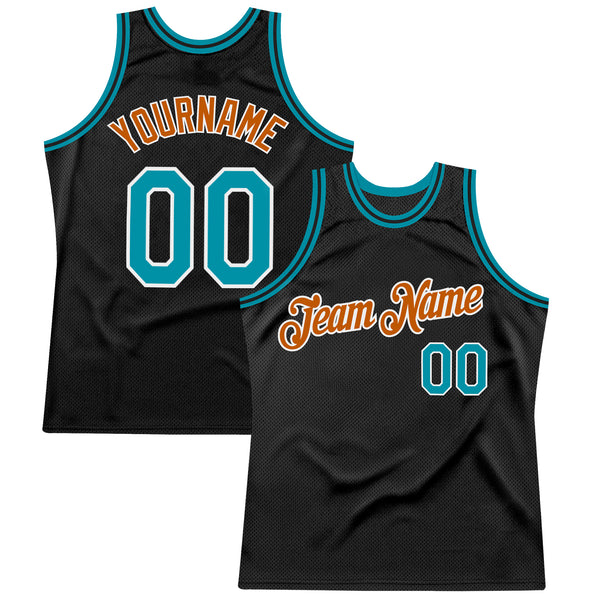 Custom Black Teal-Texas Orange Authentic Throwback Basketball Jersey