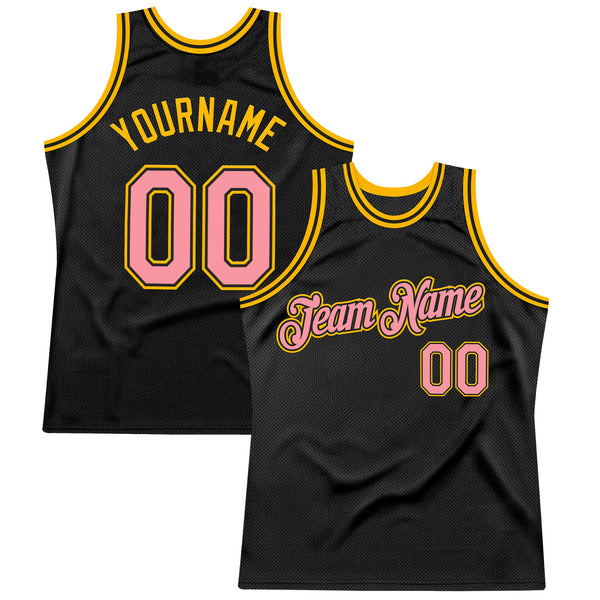 Custom Black Medium Pink-Gold Authentic Throwback Basketball Jersey