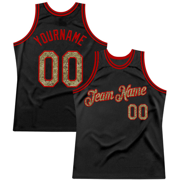 Custom Black Camo-Red Authentic Throwback Basketball Jersey