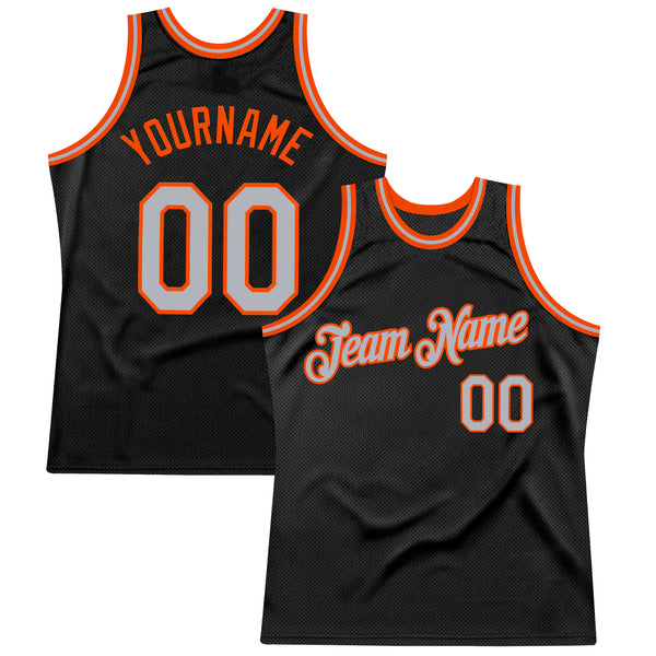 Custom Black Gray-Orange Authentic Throwback Basketball Jersey