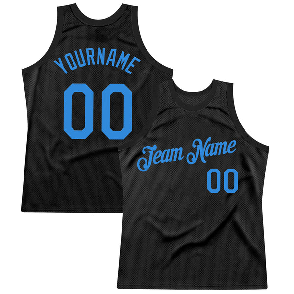 Custom Black Powder Blue Authentic Throwback Basketball Jersey