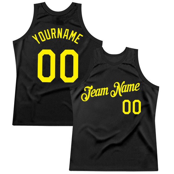 Custom Black Light Yellow Authentic Throwback Basketball Jersey