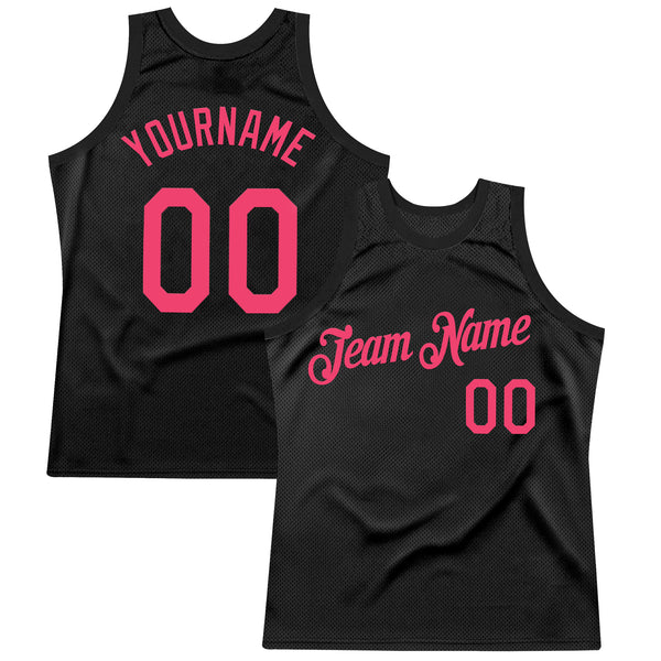 Custom Black Neon Pink Authentic Throwback Basketball Jersey