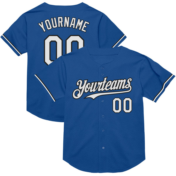 Custom Blue White-Black Mesh Authentic Throwback Baseball Jersey