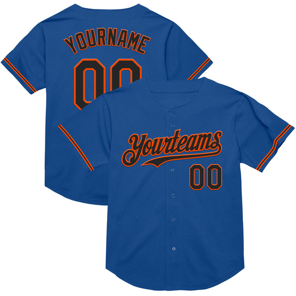 Custom Blue Black-Orange Mesh Authentic Throwback Baseball Jersey