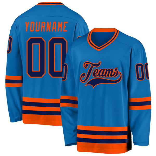 Custom Blue Navy-Orange Hockey Jersey