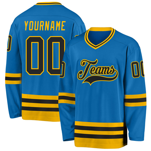 Custom Blue Black-Gold Hockey Jersey