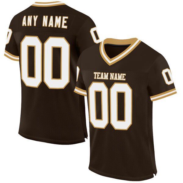 Custom Brown White-Old Gold Mesh Authentic Throwback Football Jersey