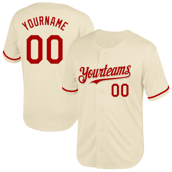 Custom Cream Red Mesh Authentic Throwback Baseball Jersey