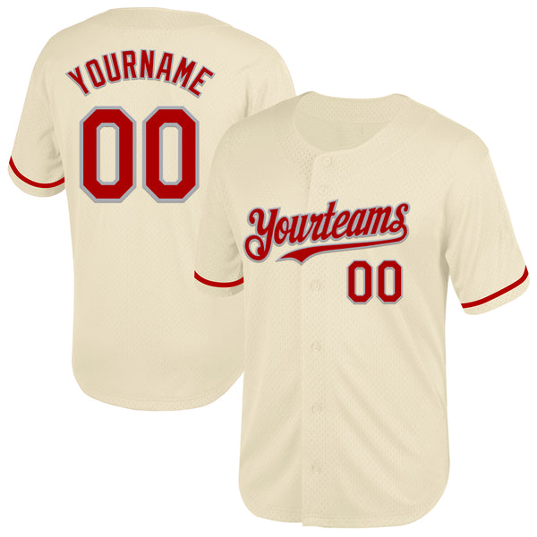 Custom Cream Red-Gray Mesh Authentic Throwback Baseball Jersey