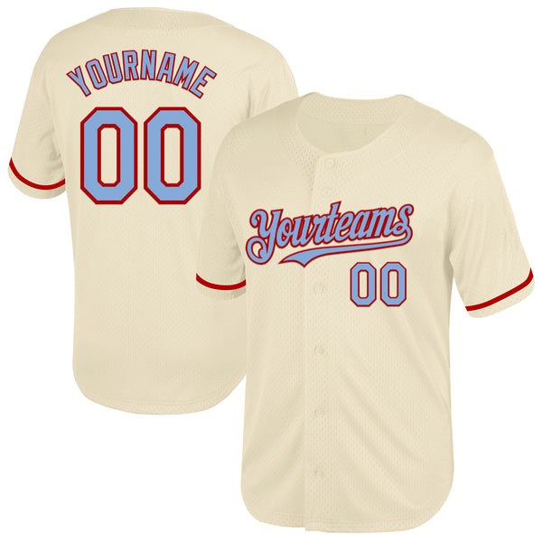 Custom Cream Light Blue-Red Mesh Authentic Throwback Baseball Jersey