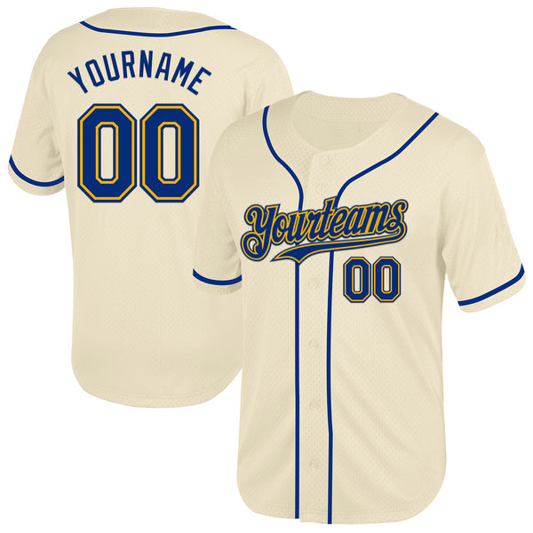 Custom Cream Royal-Gold Mesh Authentic Throwback Baseball Jersey