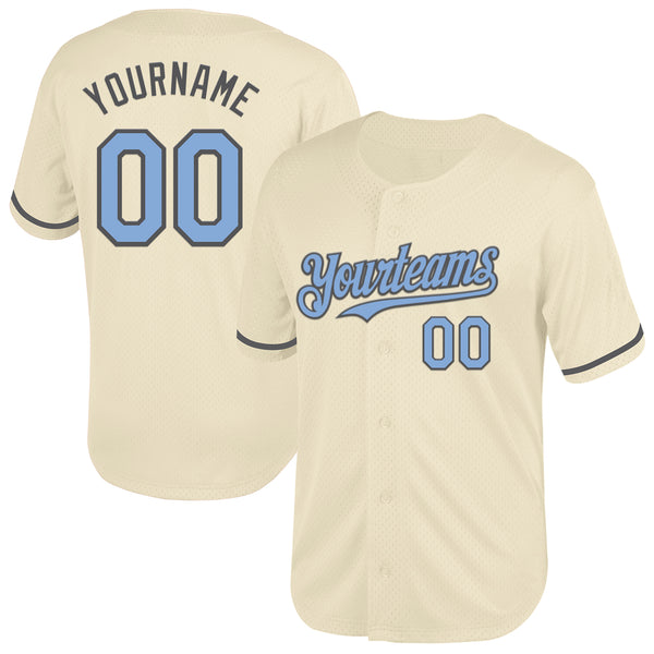 Custom Cream Light Blue-Steel Gray Mesh Authentic Throwback Baseball Jersey