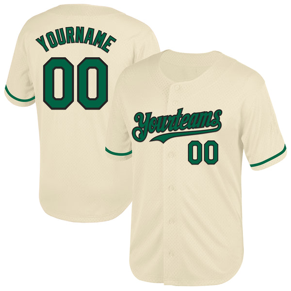 Custom Cream Kelly Green-Black Mesh Authentic Throwback Baseball Jersey