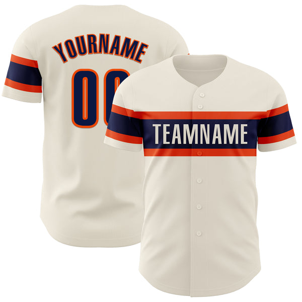 Custom Cream Navy-Orange Authentic Baseball Jersey