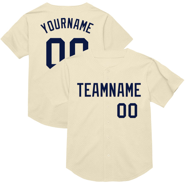 Custom Cream Navy Mesh Authentic Throwback Baseball Jersey