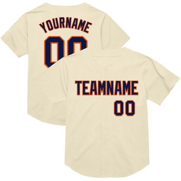 Custom Cream Navy-Orange Mesh Authentic Throwback Baseball Jersey