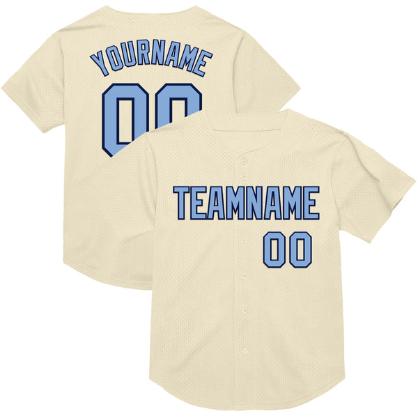 Custom Cream Light Blue-Navy Mesh Authentic Throwback Baseball Jersey