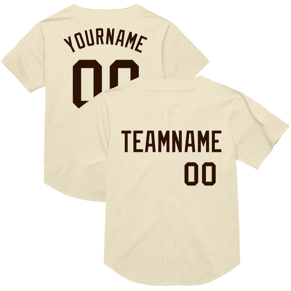 Custom Cream Brown Mesh Authentic Throwback Baseball Jersey