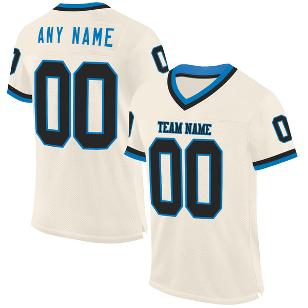 Custom Cream Black-Blue Mesh Authentic Throwback Football Jersey