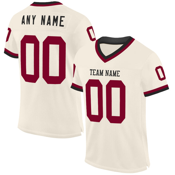 Custom Cream Maroon-Black Mesh Authentic Throwback Football Jersey