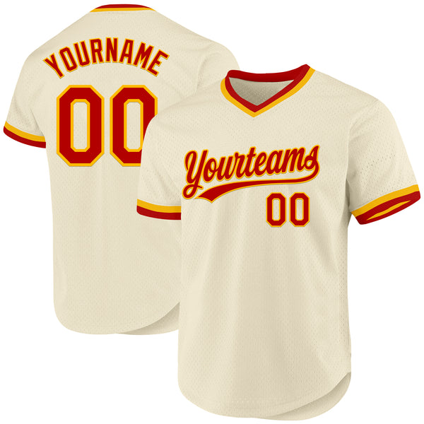 Custom Cream Red-Gold Authentic Throwback Baseball Jersey