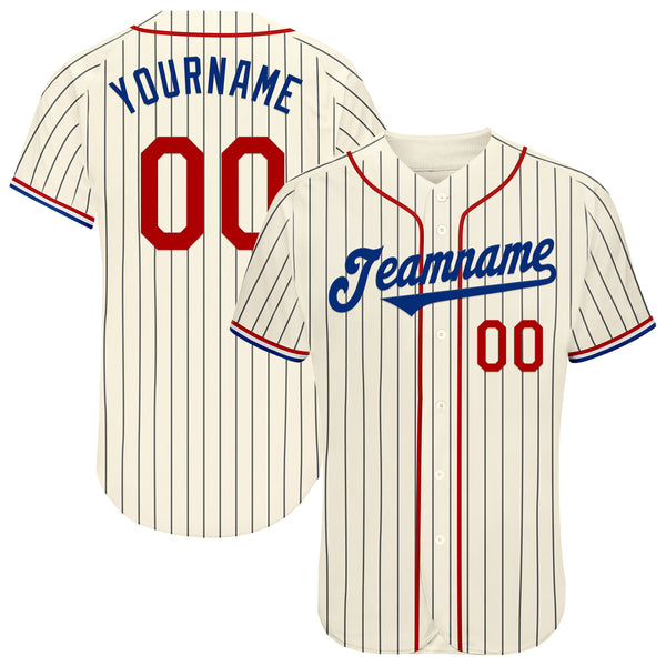 Custom Cream Black Pinstripe Red Royal-White Authentic Baseball Jersey