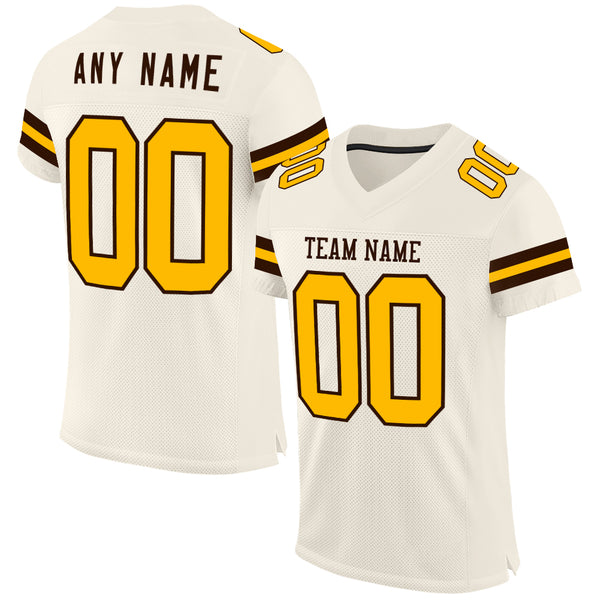 Custom Cream Gold-Brown Mesh Authentic Football Jersey