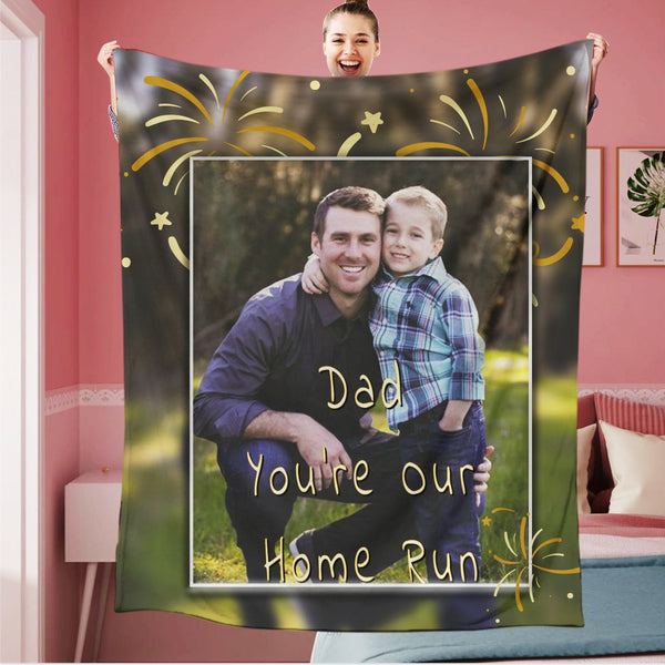 Personalized Dad You're Our Home Run Photo Blanket