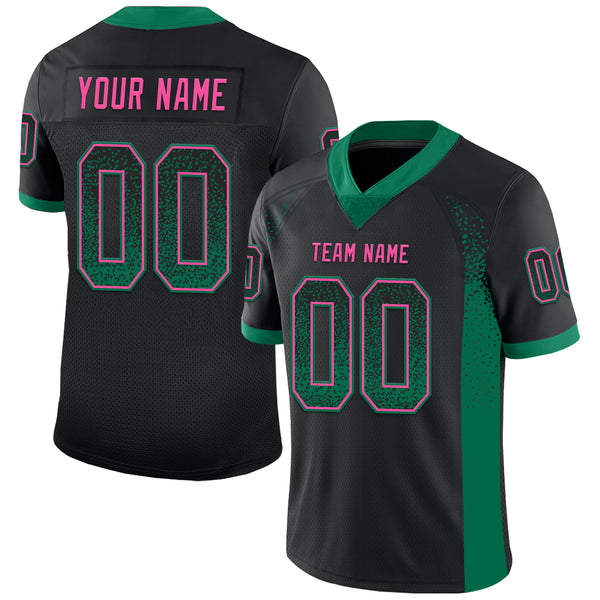 Custom Black Kelly Green-Pink Mesh Drift Fashion Football Jersey