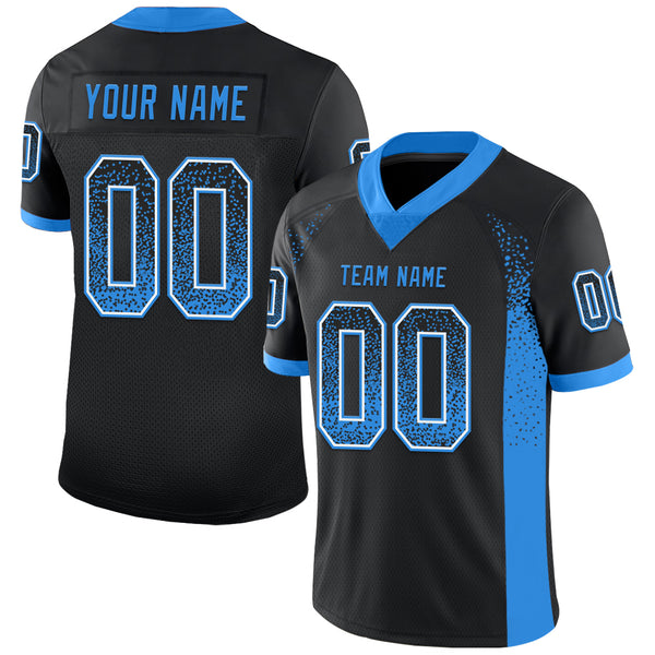 Custom Black Electric Blue-White Mesh Drift Fashion Football Jersey