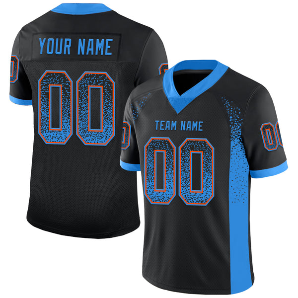 Custom Black Electric Blue-Orange Mesh Drift Fashion Football Jersey