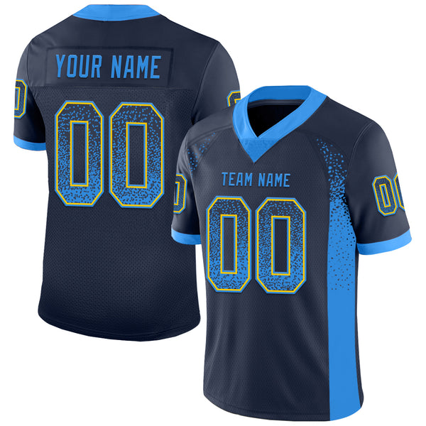 Custom Navy Electric Blue-Yellow Mesh Drift Fashion Football Jersey