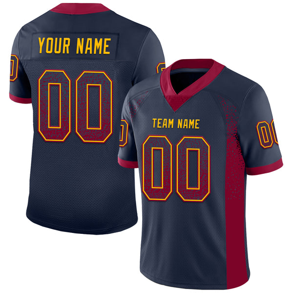 Custom Navy Maroon-Gold Mesh Drift Fashion Football Jersey