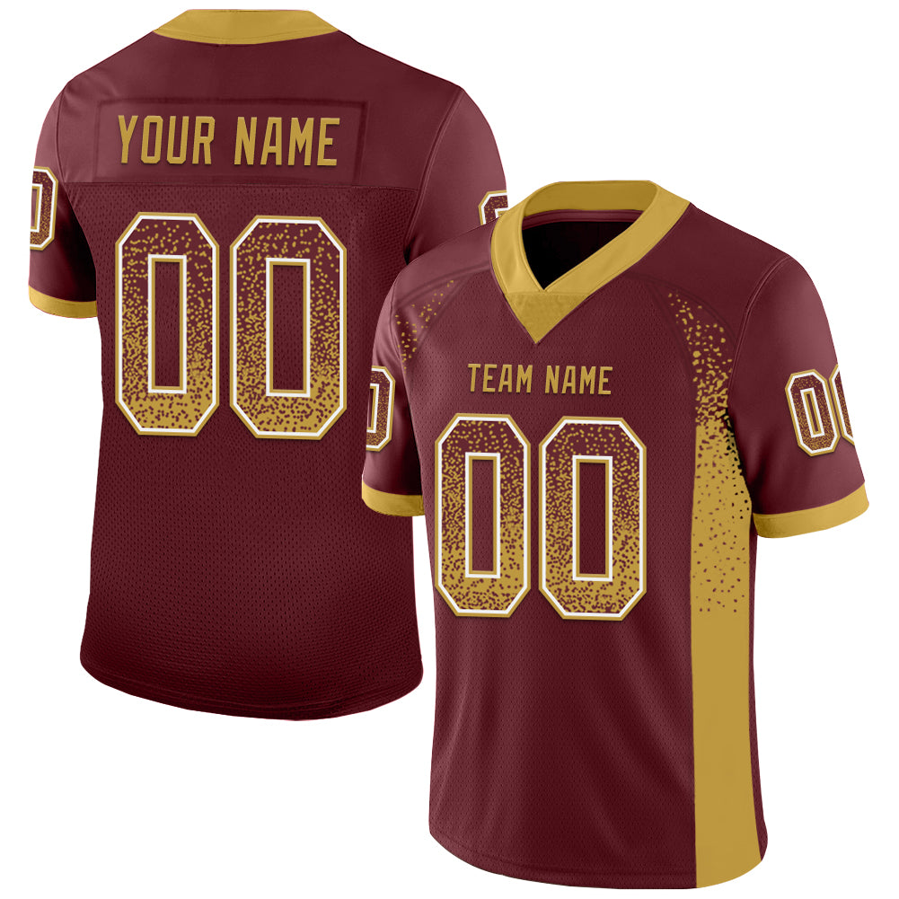 Custom Burgundy Old Gold-White Mesh Drift Fashion Football Jersey