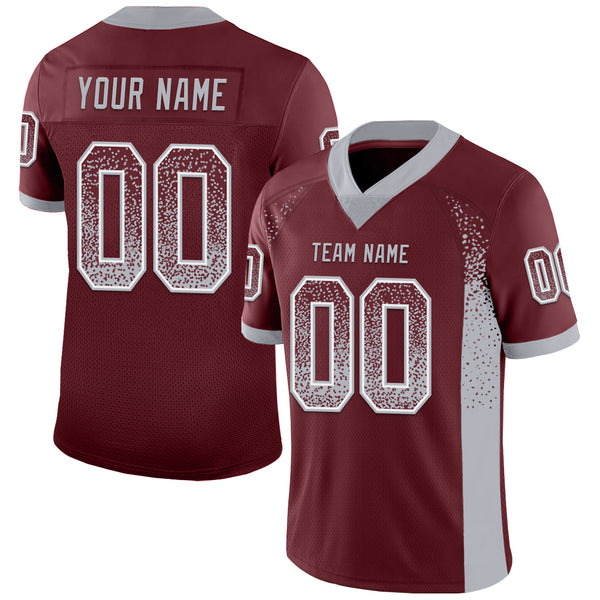 Custom Burgundy Gray-White Mesh Drift Fashion Football Jersey