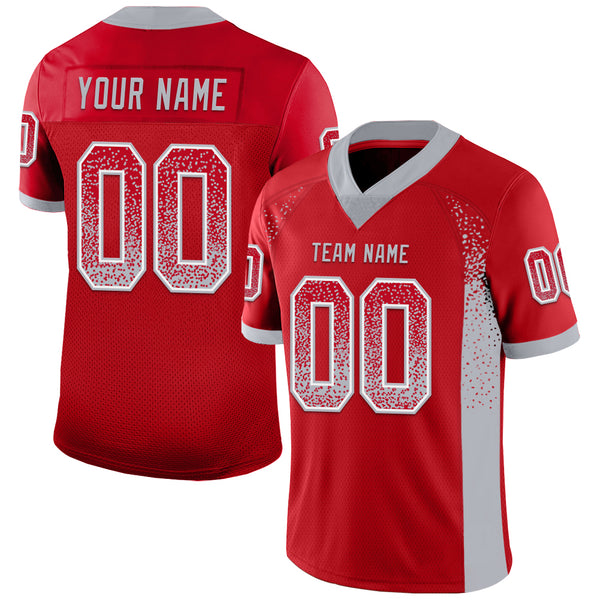 Custom Red Gray-White Mesh Drift Fashion Football Jersey