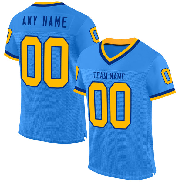 Custom Powder Blue Gold-Royal Mesh Authentic Throwback Football Jersey