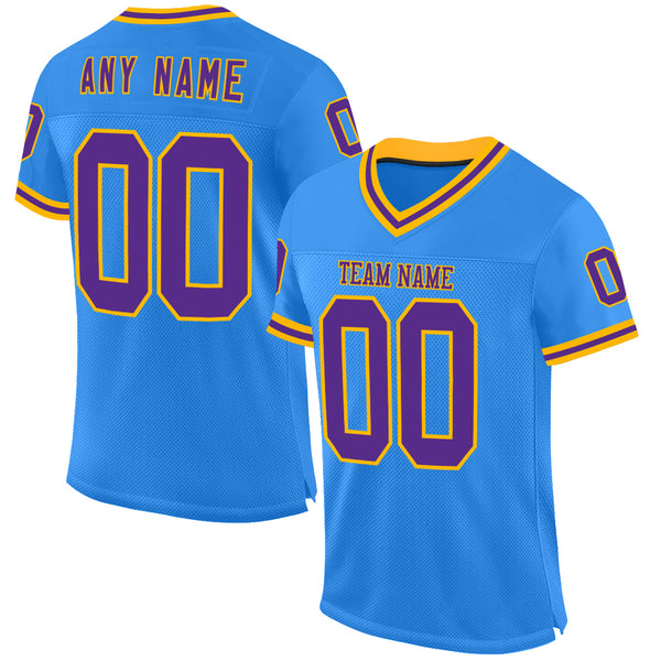 Custom Powder Blue Purple-Gold Mesh Authentic Throwback Football Jersey