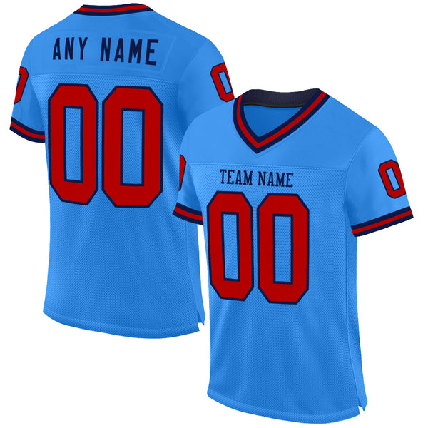 Custom Powder Blue Red-Navy Mesh Authentic Throwback Football Jersey