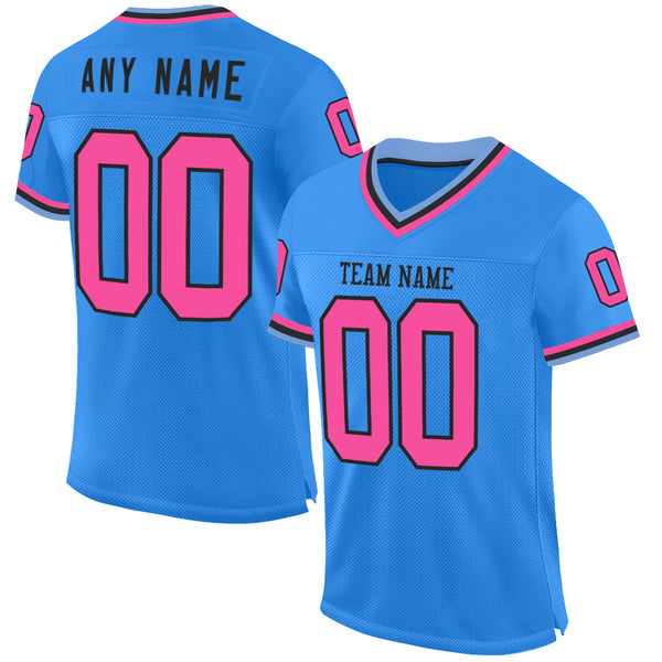 Custom Powder Blue Pink Black-Light Blue Mesh Authentic Throwback Football Jersey