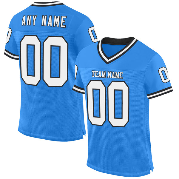 Custom Powder Blue White-Black Mesh Authentic Throwback Football Jersey